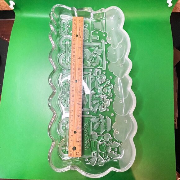 Vintage North Pole Express Glass Tray Santa Train Christmas 13” Serving Platter - Picture 2 of 12